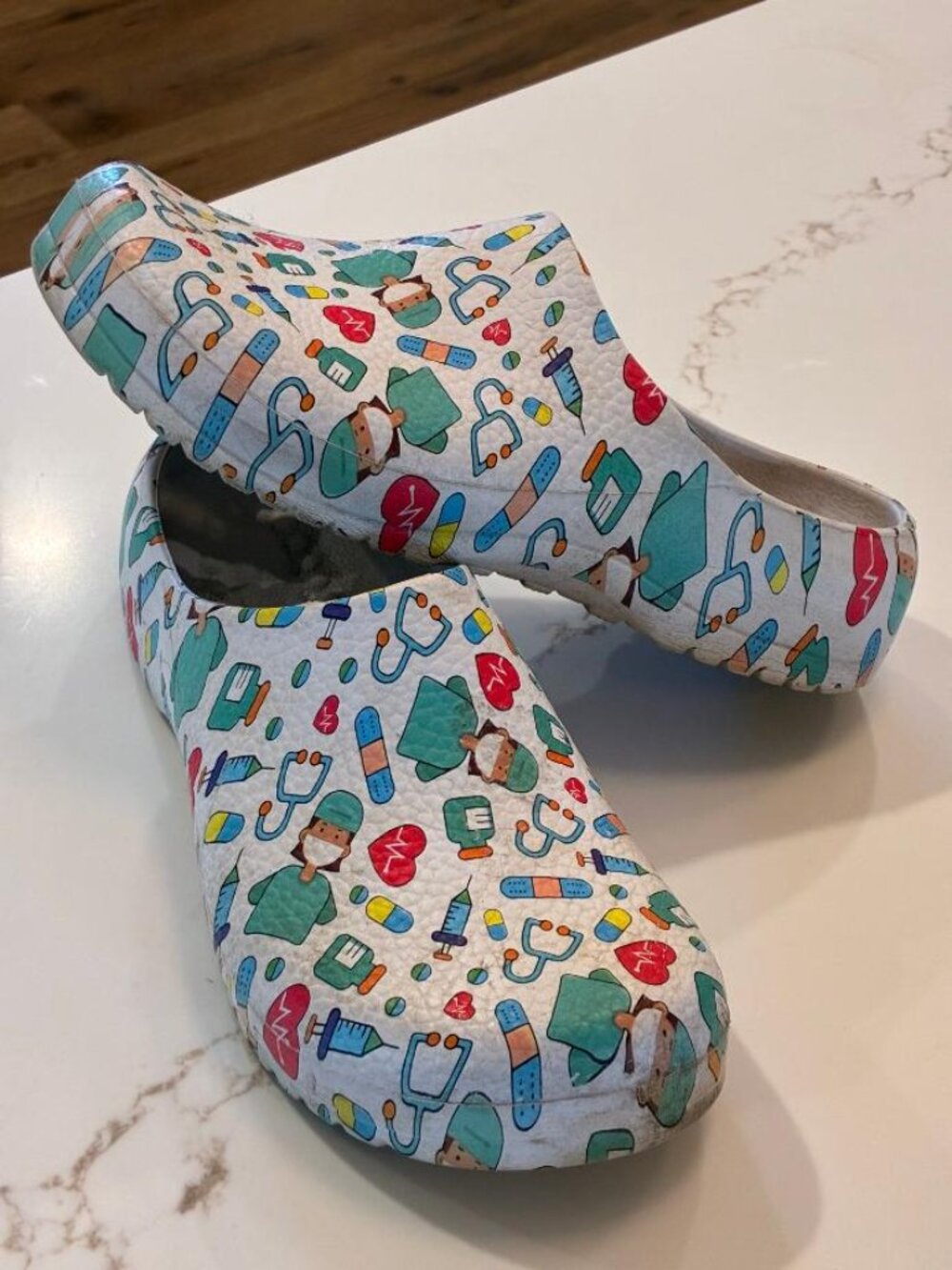 Women’s Medical Graphic Print Clog Sandals Rubber Upper Recovery Slide Sz 40-41